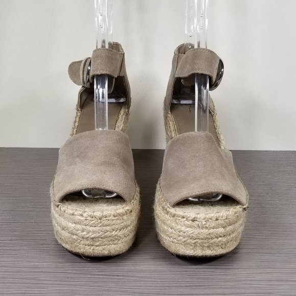 Marc Fisher Alida Braided Espadrille Wedge Sandals Tan Suede, Womens Size 7.5 M - Picture 2 of 13